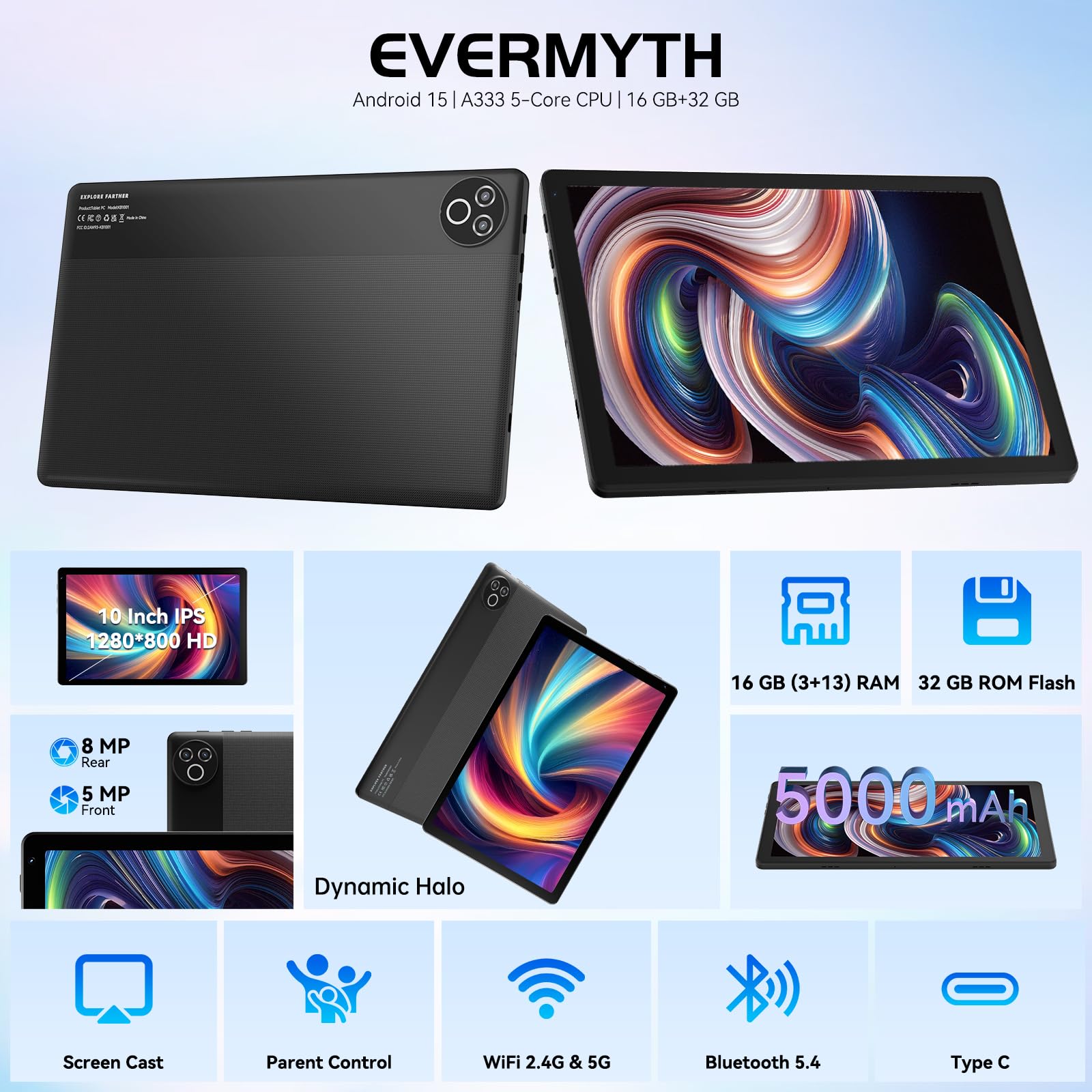 EVERMYTH Android 15 タブレット 10インチ 16+32GB Amazon.com : Tablet 10 Inch Android 15 OS GMS Certified Tablets PC